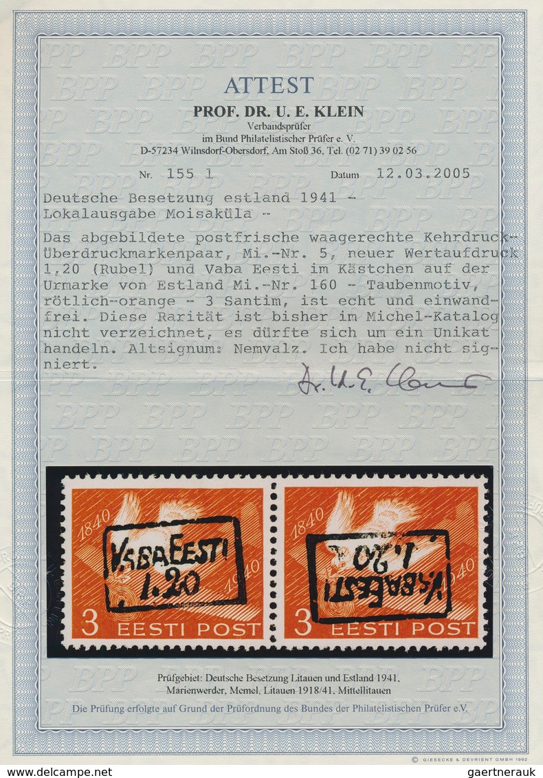 Dt. Besetzung II WK - Estland - Moiseküll (Möisaüla): 1941, 1,20 Auf 3 (S) Dunkelrotorange "100 Jahr - Besetzungen 1938-45