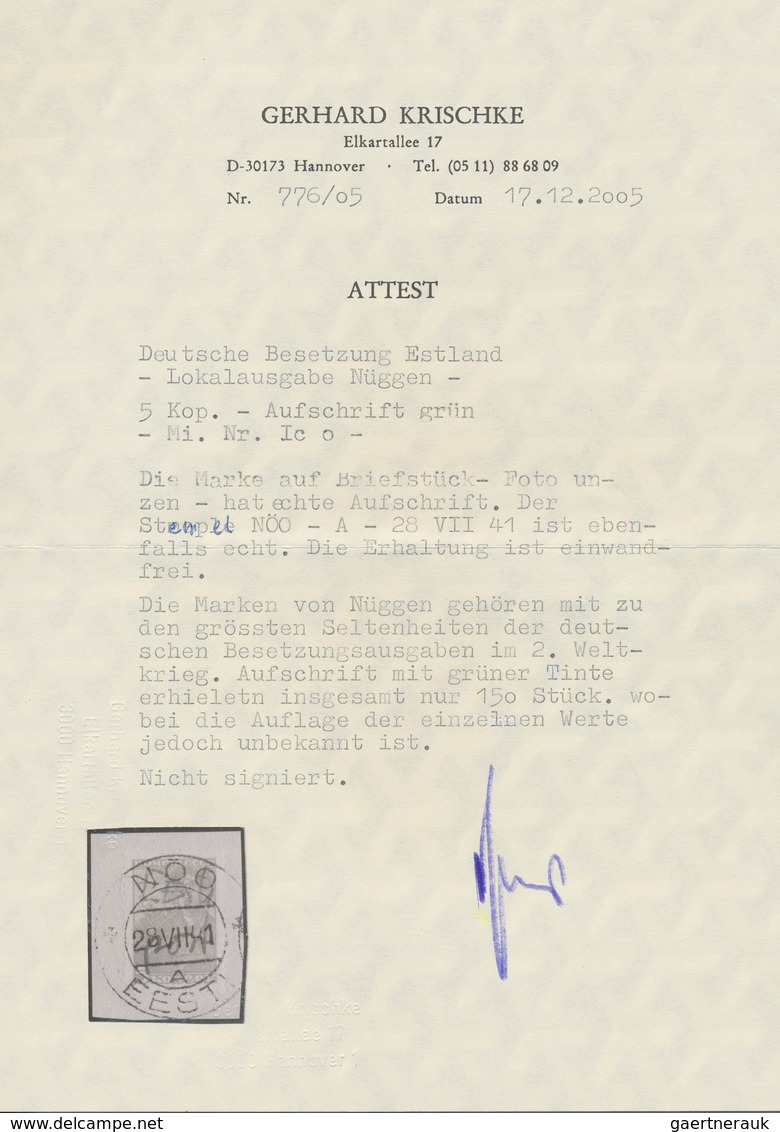 Dt. Besetzung II WK - Estland - Nüggen (Nöo): 1941, 5 K Bräunlichrot Freimarke "Werktätige", Mit Han - Occupation 1938-45