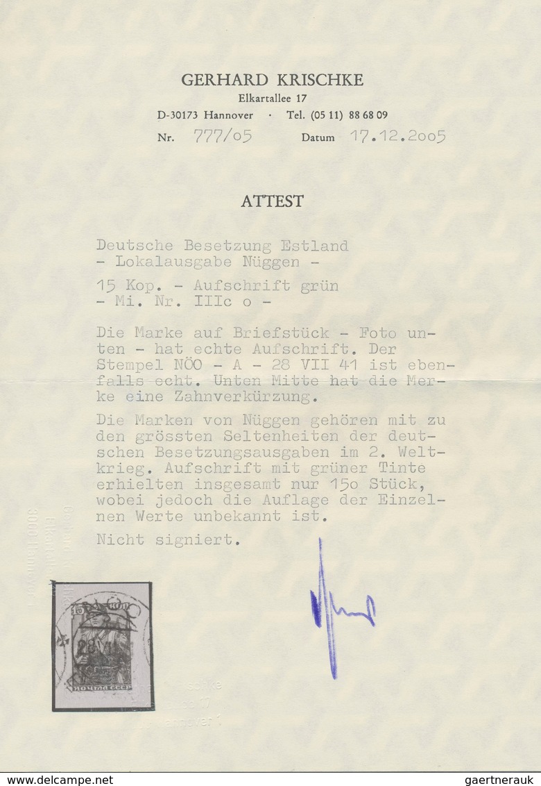 Dt. Besetzung II WK - Estland - Nüggen (Nöo): 1941, 15 K Dunkelgraugrün Freimarke "Werktätige", Mit - Occupation 1938-45