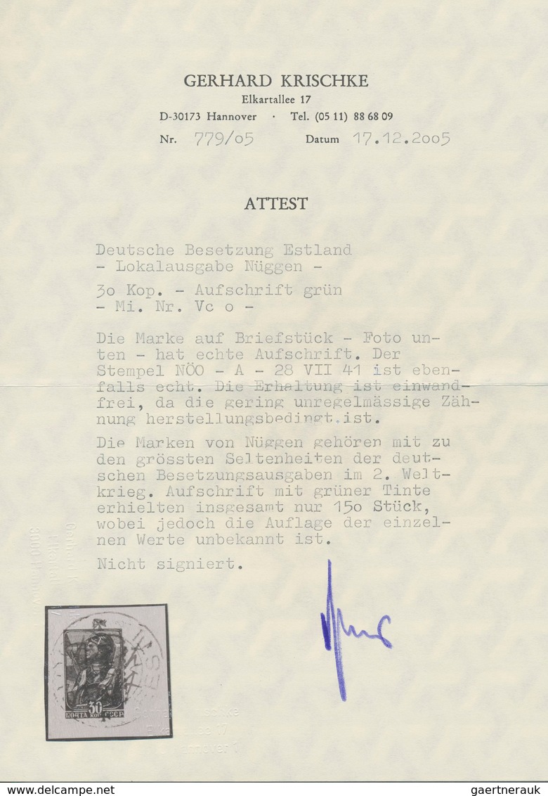 Dt. Besetzung II WK - Estland - Nüggen (Nöo): 1941, 30 K Violettultramarin Freimarke "Werktätige", M - Occupation 1938-45