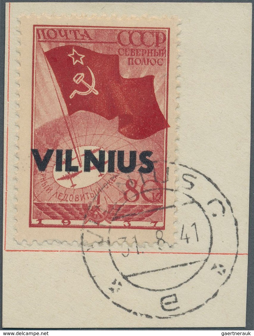 Dt. Besetzung II WK - Litauen: 1941, 80 K Dkl'lbräunlichrot "Nordpolflug", Aufdruckabart I "Abstand - Occupation 1938-45