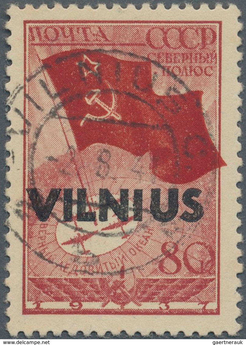 Dt. Besetzung II WK - Litauen: 1941, 80 K Dkl'lbräunlichrot "Nordpolflug", Aufdruckabart II "weiter - Occupation 1938-45