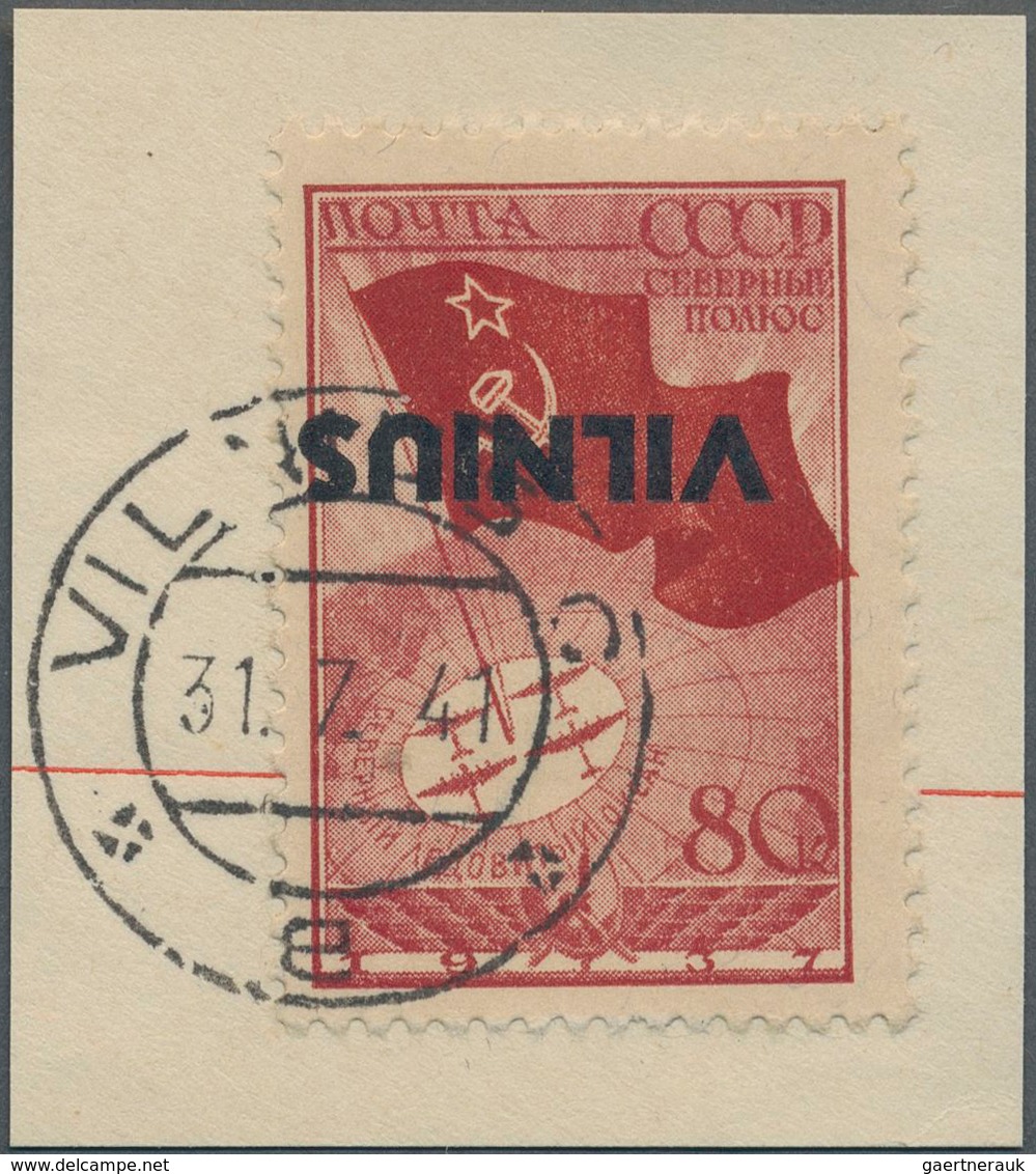 Dt. Besetzung II WK - Litauen: 1941, 80 K Dkl'lbräunlichrot "Nordpolflug", Mit KOPFSTEHENDEM Aufdruc - Besetzungen 1938-45