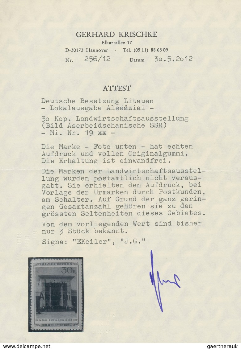 Dt. Besetzung II WK - Litauen - Alsedschen (Alsedziai): 1941, 30 K Landwirtschafts-Ausstellung "Aser - Occupation 1938-45