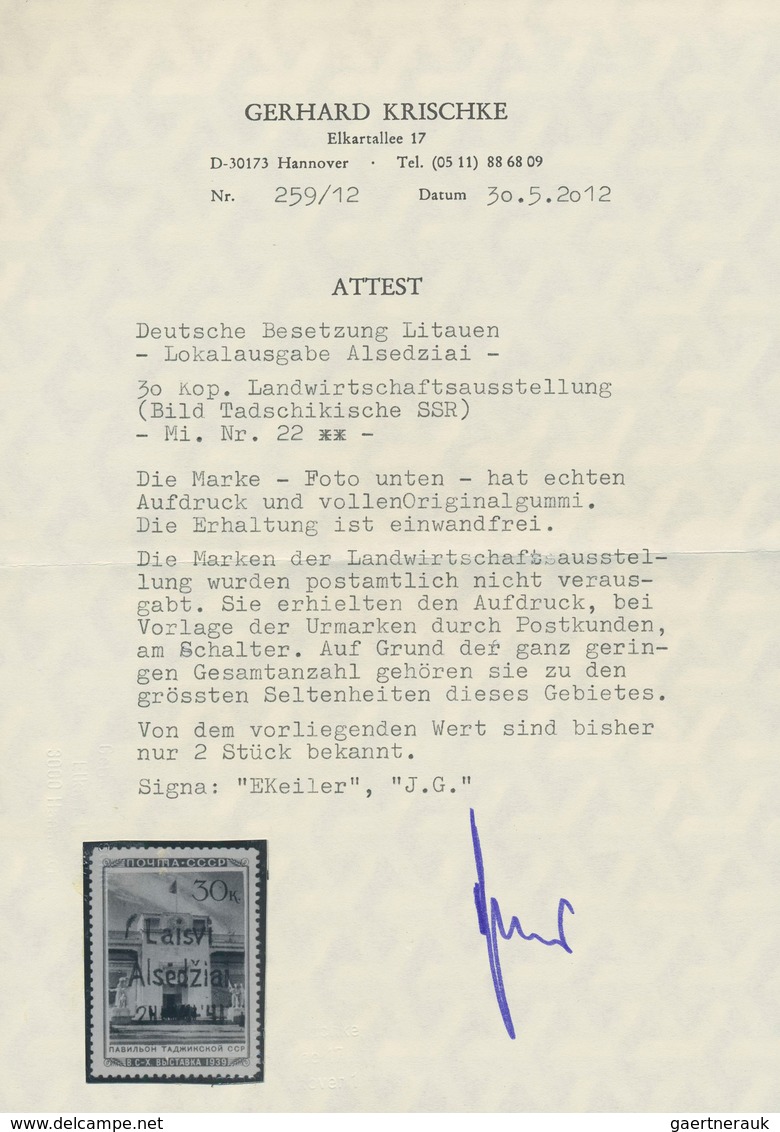 Dt. Besetzung II WK - Litauen - Alsedschen (Alsedziai): 1941, 30 K Landwirtschafts-Ausstellung "Tads - Occupation 1938-45