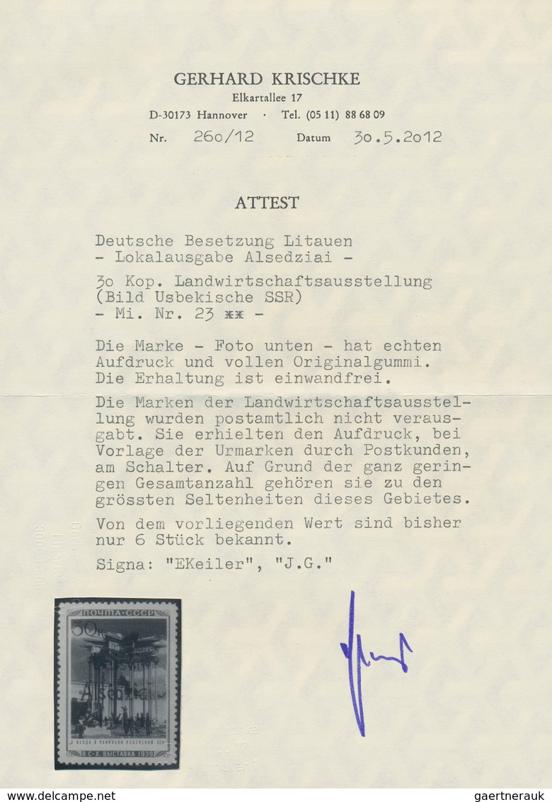 Dt. Besetzung II WK - Litauen - Alsedschen (Alsedziai): 1941, 30 K Landwirtschafts-Ausstellung "Usbe - Occupation 1938-45