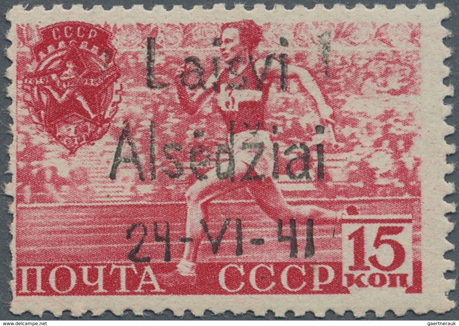 Dt. Besetzung II WK - Litauen - Alsedschen (Alsedziai): 1941, 15 K Karmin "Sportfeier" (Sowjetunion - Occupation 1938-45