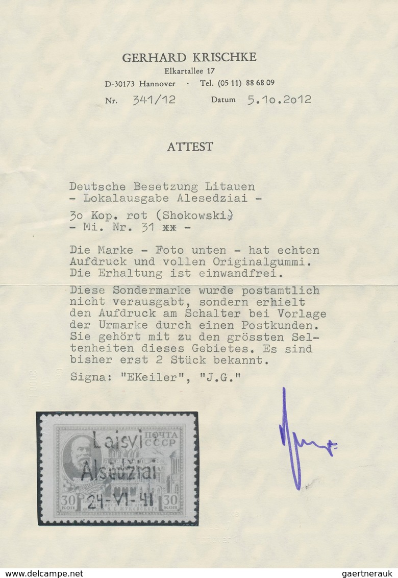 Dt. Besetzung II WK - Litauen - Alsedschen (Alsedziai): 1941, 30 K Karminrot "Schukowski" (Sowjetuni - Occupation 1938-45