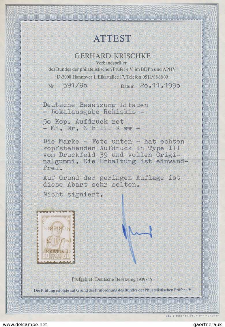 Dt. Besetzung II WK - Litauen - Rakischki (Rokiskis): 1941, 50 K Braun, Type III, Feld 39, Mit KOPFS - Besetzungen 1938-45