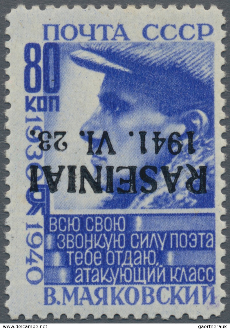 Dt. Besetzung II WK - Litauen - Rossingen (Raseiniai): 1941, 80 K Ultramarin "Majakowskij, Mit KOPFS - Occupation 1938-45