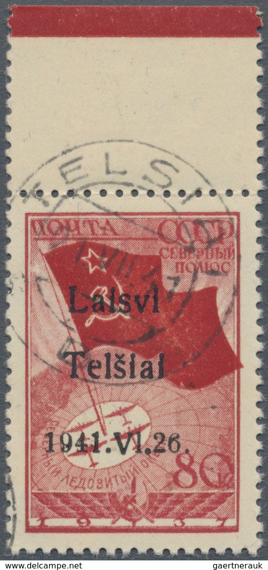 Dt. Besetzung II WK - Litauen - Telschen (Telsiai): 1941, 80 K Dunkelbräunlichrot "Nordpolflug", Obe - Occupation 1938-45