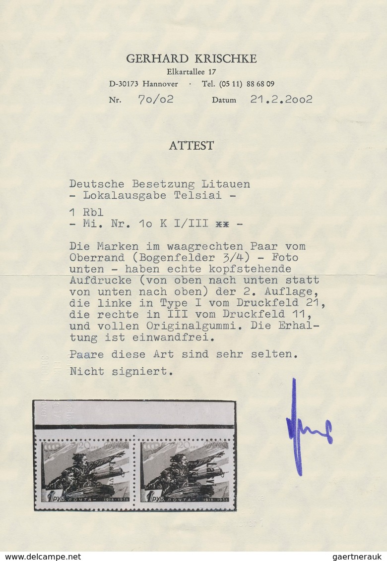 Dt. Besetzung II WK - Litauen - Telschen (Telsiai): 1941, 80 K Schwarz/dunkelrot, Waagerechtes Paar - Occupation 1938-45