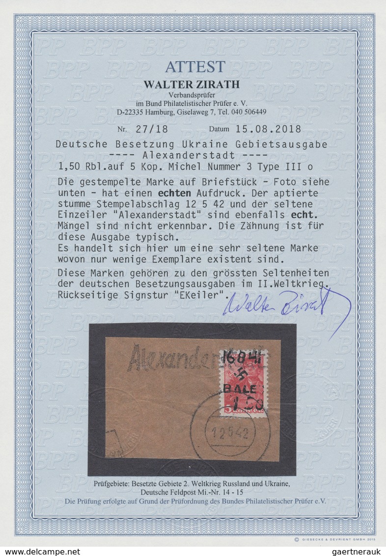 Dt. Besetzung II WK - Ukraine - Alexanderstadt: 1942, 1,50 R Auf 5 K Bräunlichrot, Mit Handstempelau - Occupation 1938-45