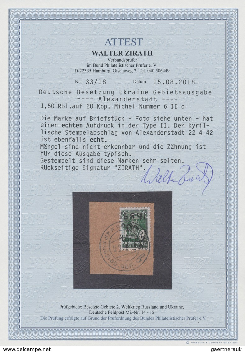 Dt. Besetzung II WK - Ukraine - Alexanderstadt: 1942, 1,50 R Auf 20 K Schwarzgelbgrün, Mit Handstemp - Occupation 1938-45