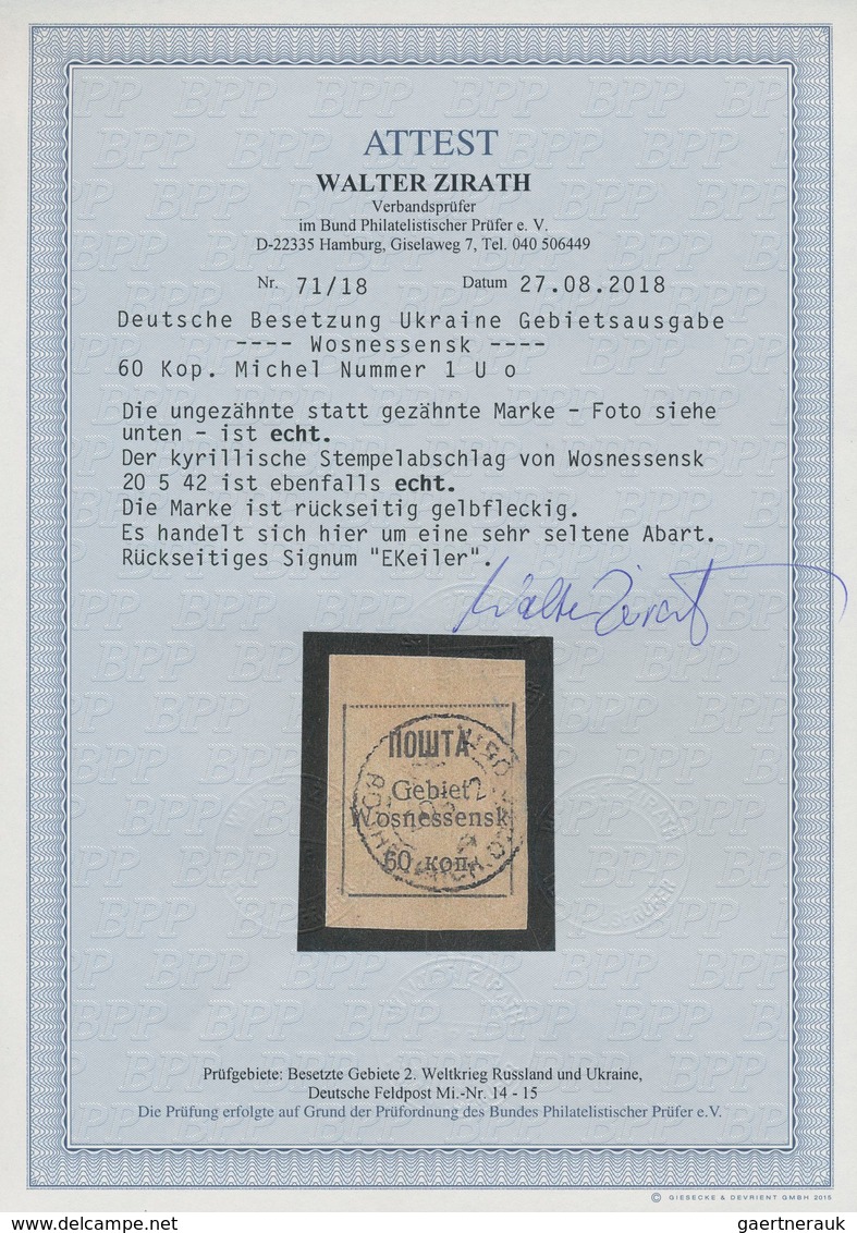 Dt. Besetzung II WK - Ukraine - Wosnessensk: 1942, 60 K Schwarz, Ungezähnt, Zentrisch Entwertet Mit - Occupation 1938-45