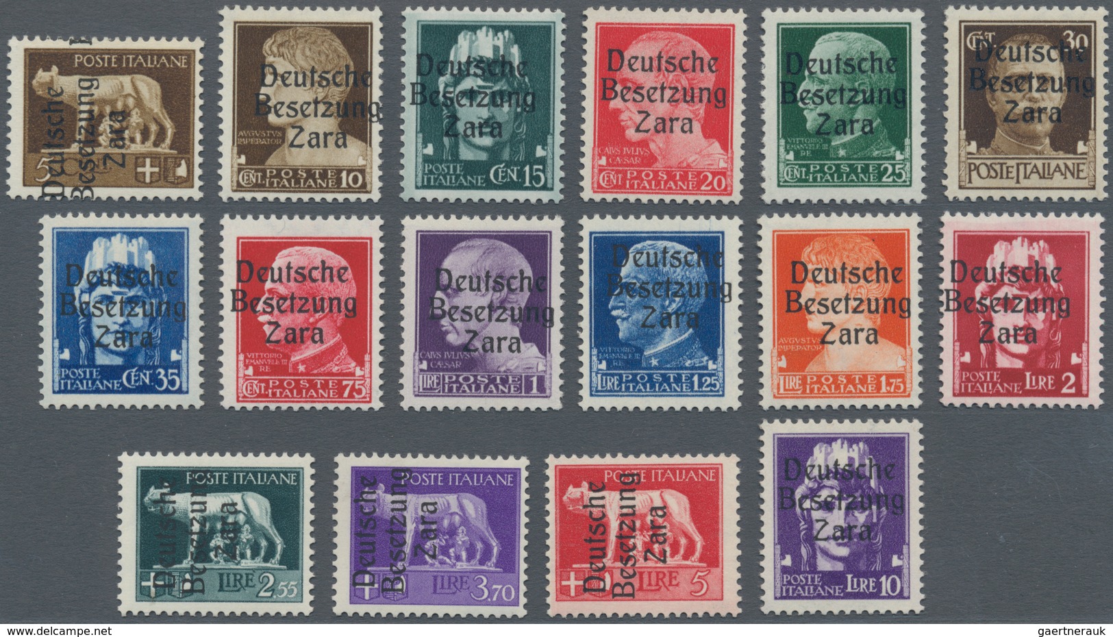Dt. Besetzung II WK - Zara: 1943, 5 C Bis 10 Lire Freimarken "Serie Imperiale", 16 Verschiedene Wert - Occupation 1938-45