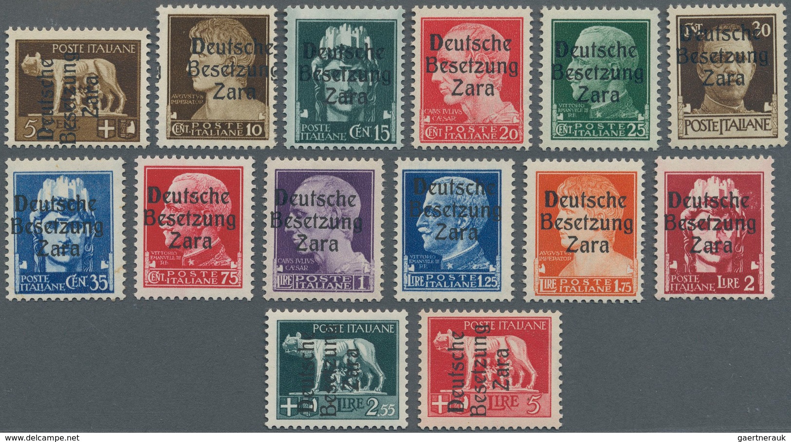 Dt. Besetzung II WK - Zara: 1943, 5 C Bis 2,55 Lire Und 5 Lire Freimarken "Serie Imperiale", 14 Vers - Occupation 1938-45