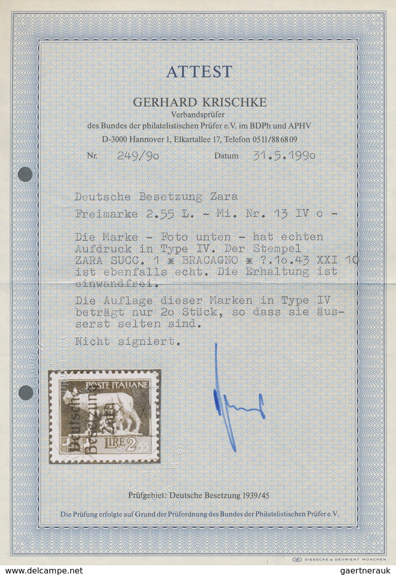 Dt. Besetzung II WK - Zara: 1943, 2,55 L Schwarzgrünblau, Aufdruck In Type IV, Entwertet Mit Stempel - Besetzungen 1938-45