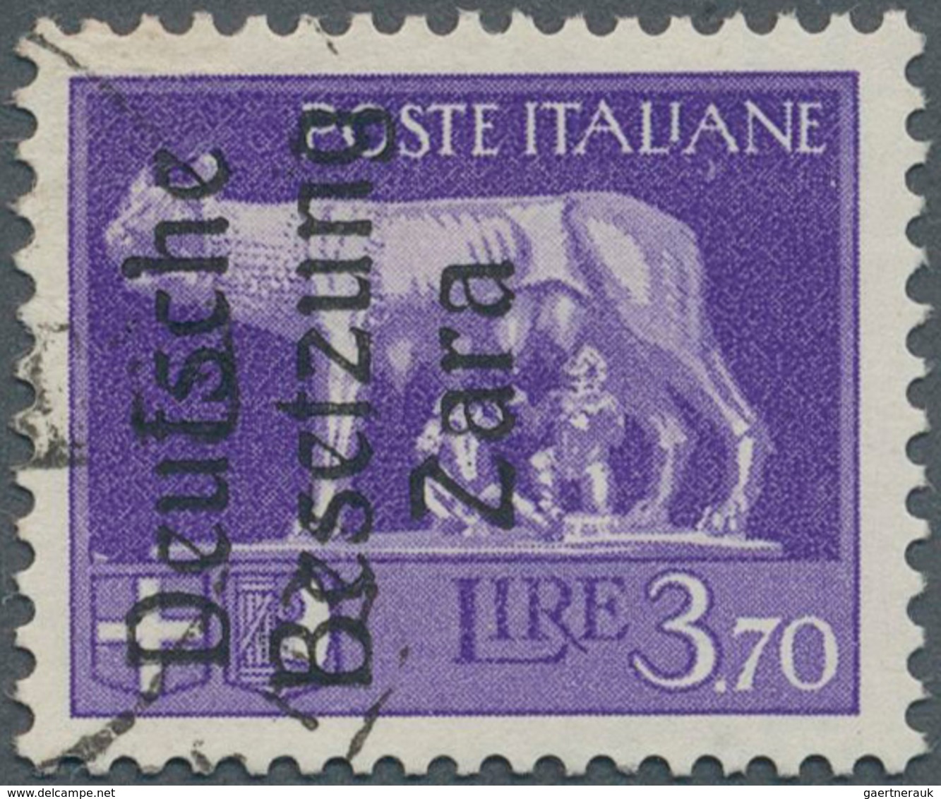 Dt. Besetzung II WK - Zara: 1943, 3,70 Lire Dunkelbläulichviolett, Aufdruck Type I, Gebraucht Mit Te - Occupation 1938-45