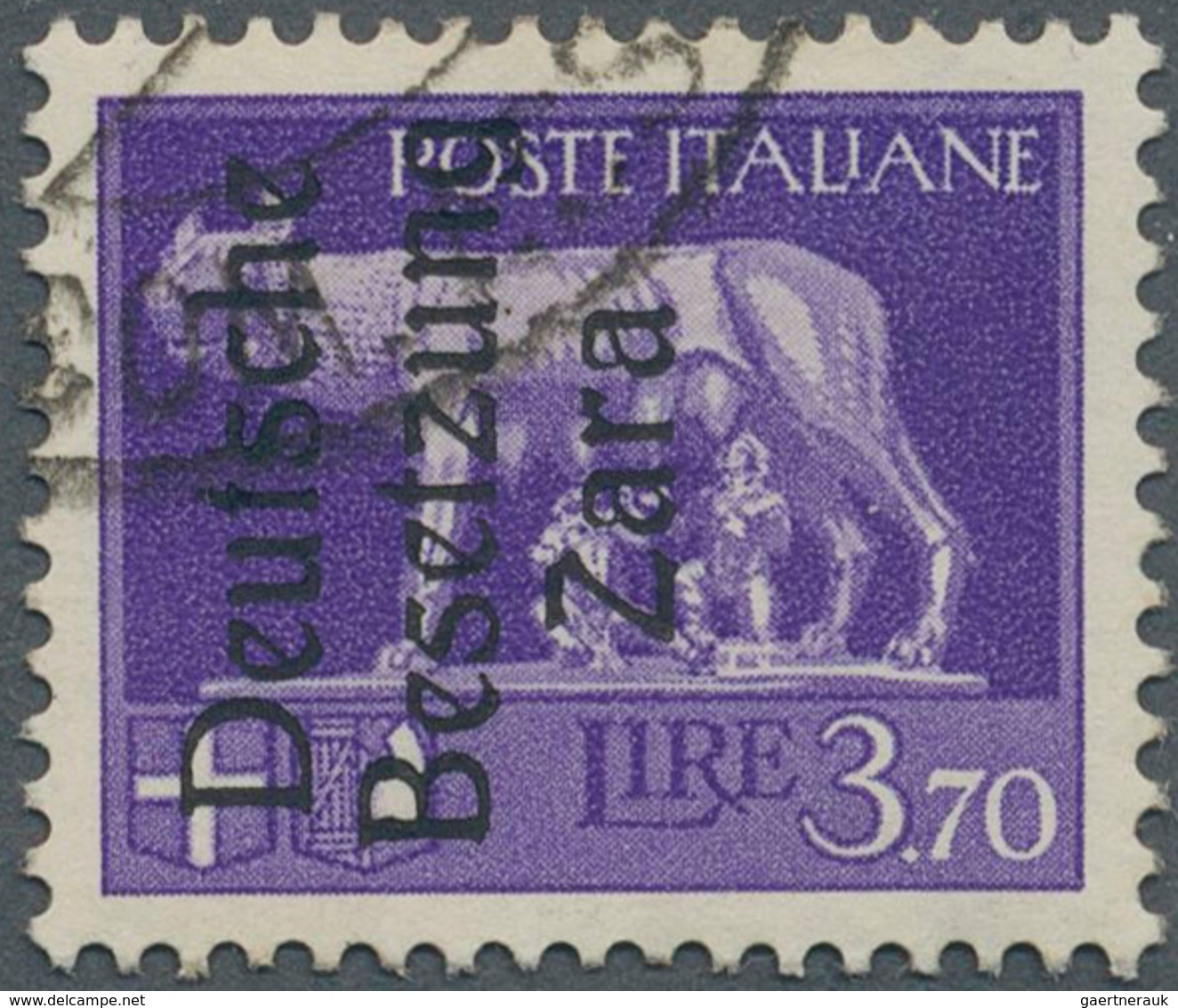 Dt. Besetzung II WK - Zara: 1943, 3,70 Lire Dunkelbläulichviolett Freimarke, Mit Aufdruck In Type II - Occupation 1938-45