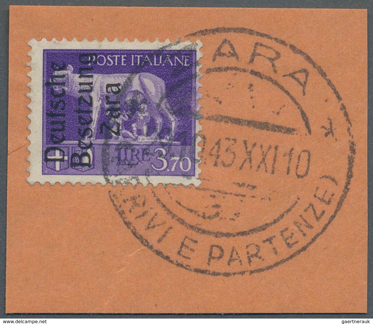 Dt. Besetzung II WK - Zara: 1943, 3,70 Lire Dunkelbläulichviolett, Aufdruck Type III, Entwertet Mit - Occupation 1938-45