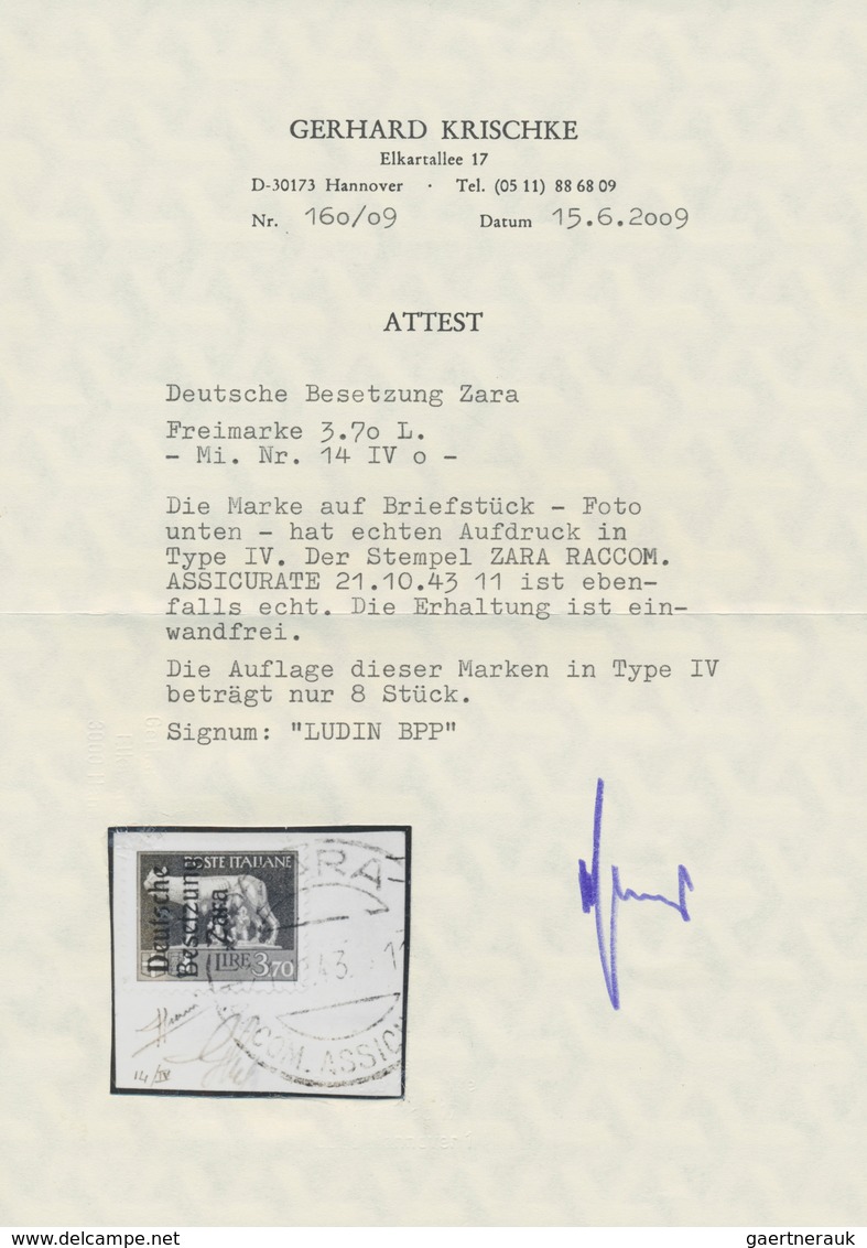 Dt. Besetzung II WK - Zara: 1943, 3,70 L Violett, Aufdruck Type IV, Entwertet Mit Stempel ZARA RACCO - Occupation 1938-45