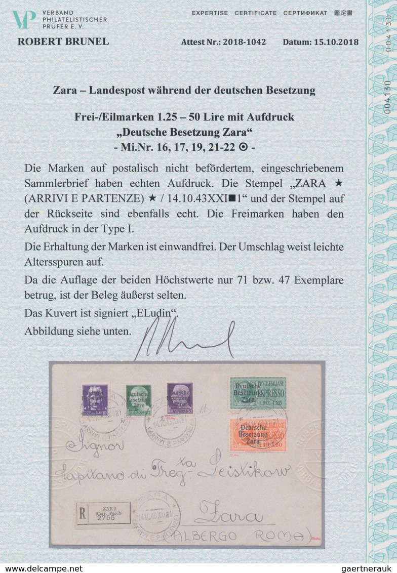 Dt. Besetzung II WK - Zara: 1943, 10 Lire Dunkelbläulichviolett, 20 Lire Dunkelgrün Und 50 Lire Schw - Occupation 1938-45