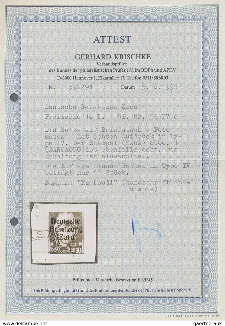 Dt. Besetzung II WK - Zara: 1943, 10 Lire Dunkelbläulichviolett, Aufdruck In Type IV (Feld 13 Der Üb - Occupation 1938-45