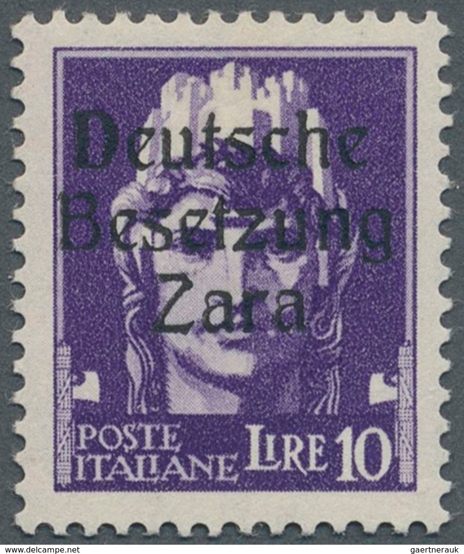 Dt. Besetzung II WK - Zara: 1943, 10 Lire Dunkelbläulichviolett, Aufdruck Type IV (Feld 13 Der Überd - Occupation 1938-45