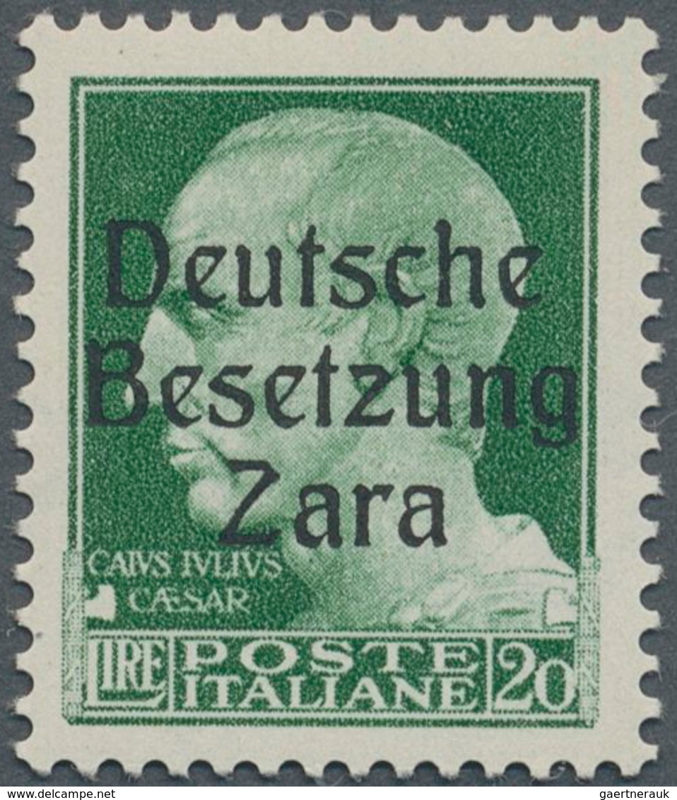 Dt. Besetzung II WK - Zara: 1943, 20 Lire Dunkelgrün Freimarke "Serie Imperiale", Aufdruck Type I, F - Occupation 1938-45