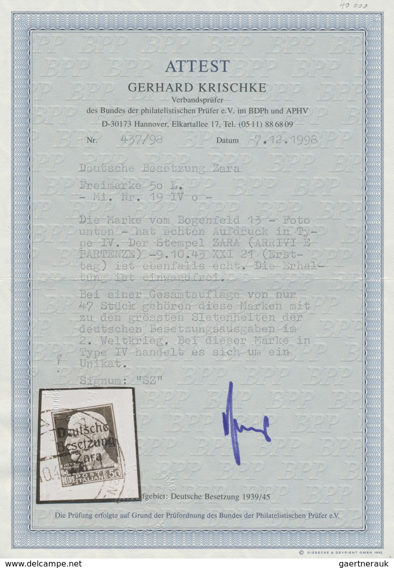 Dt. Besetzung II WK - Zara: 1943, 50 Lire Schwärzlichgrauviolett Freimarke "Serie Imperiale", Aufdru - Occupation 1938-45