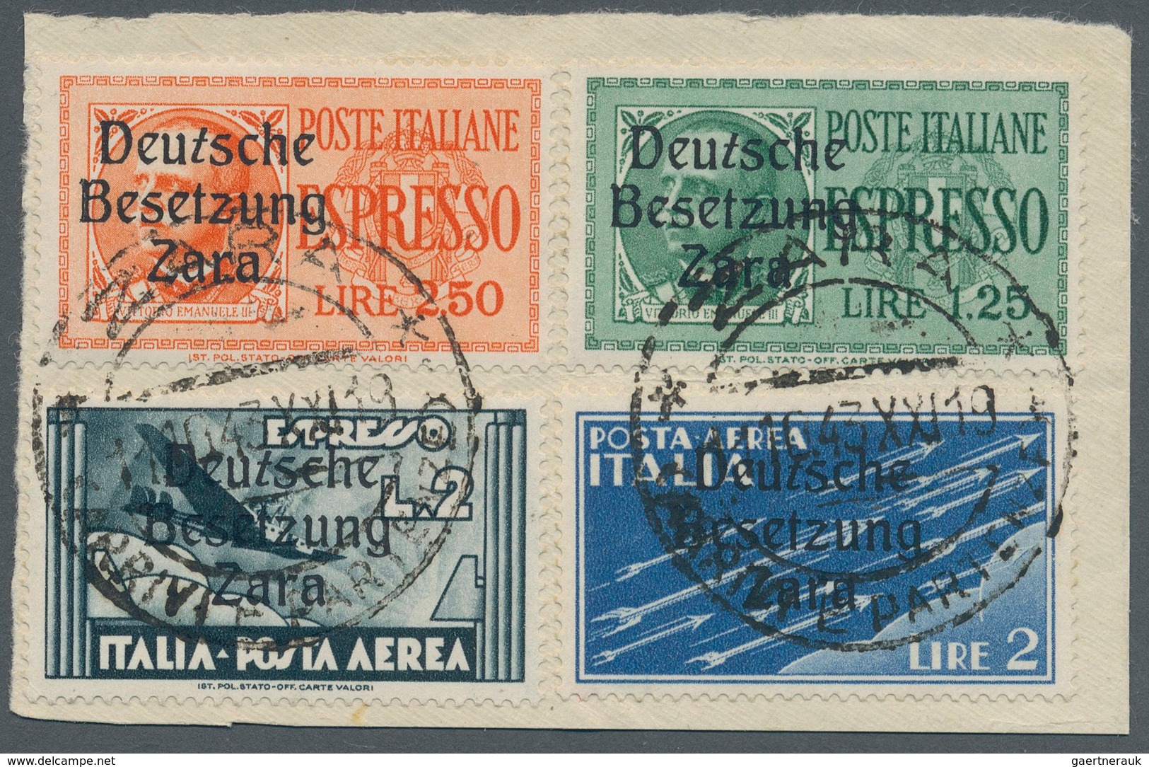 Dt. Besetzung II WK - Zara: 1943, 1,25 Lire Grün Und 2,50 Lire Rotorange Eilmarken, 2 Lire Dunkelbla - Besetzungen 1938-45