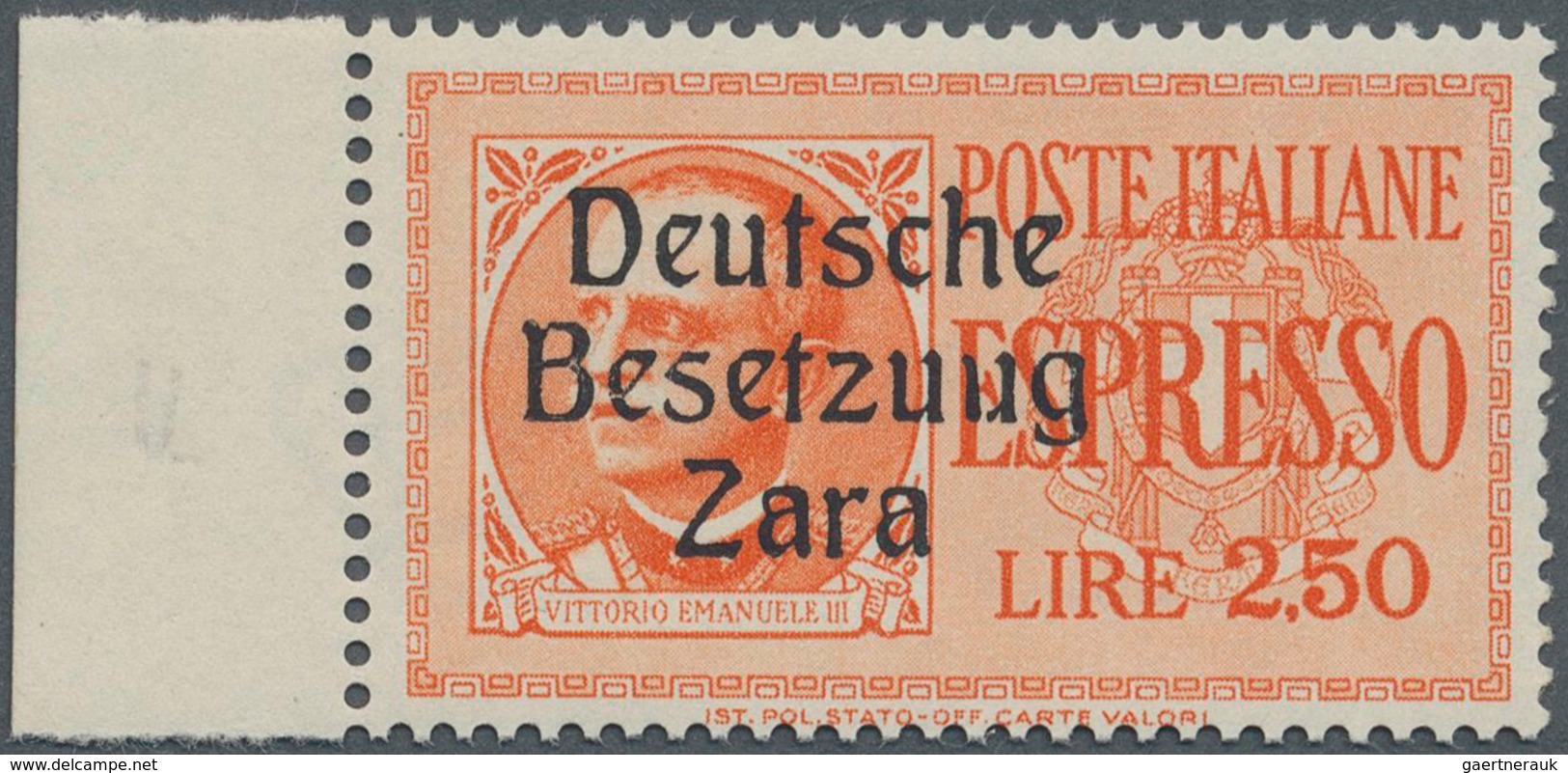Dt. Besetzung II WK - Zara: 1943, 2,50 Lire Rotorange Eilmarke, Marke Vom Linken Bogenrand, Aufdruck - Occupation 1938-45
