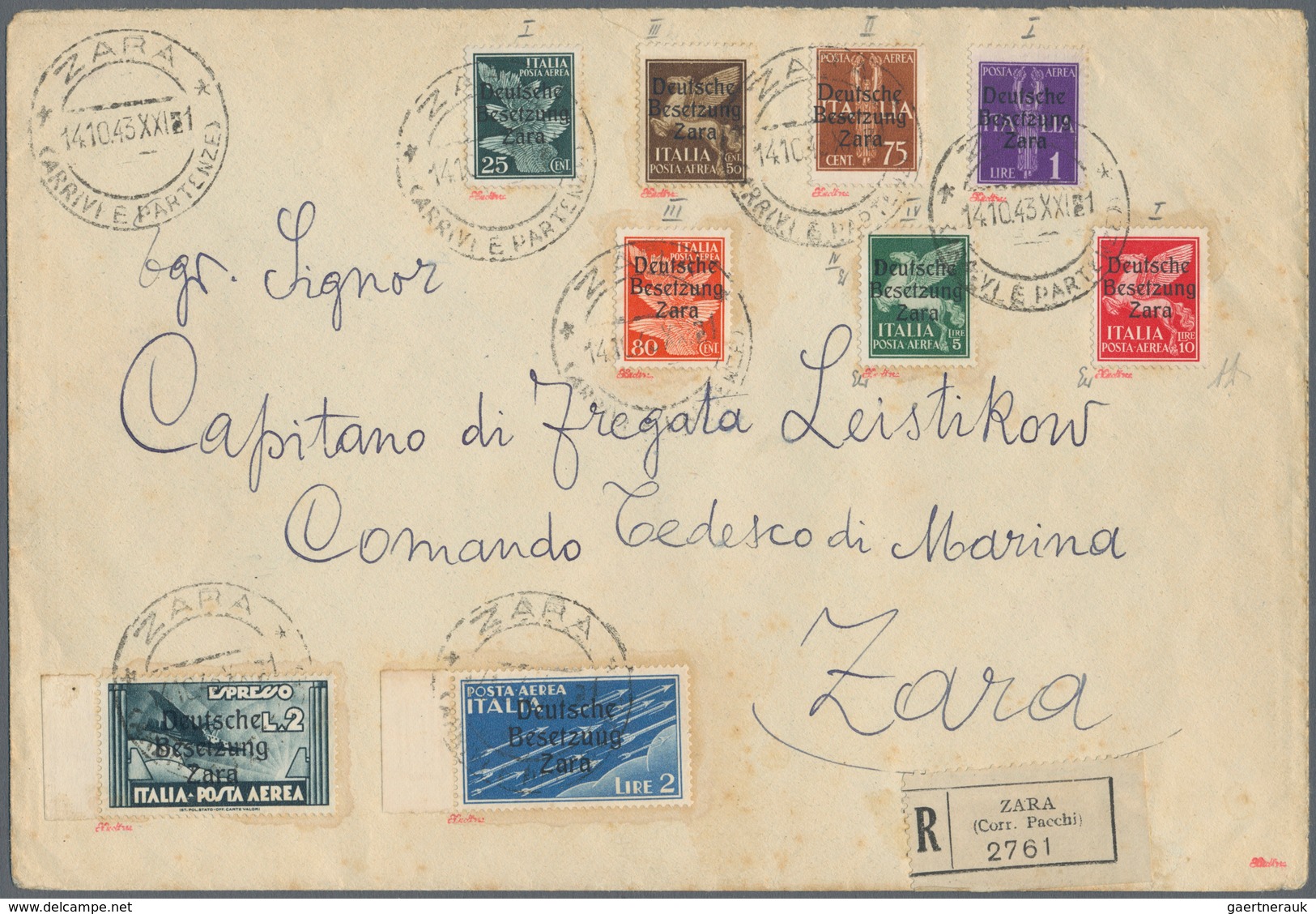 Dt. Besetzung II WK - Zara: 1943, 25 C Bis 10 Lire Flugpostmarken Und 2 Lire Flugpost-Eilmarke, Im D - Occupation 1938-45