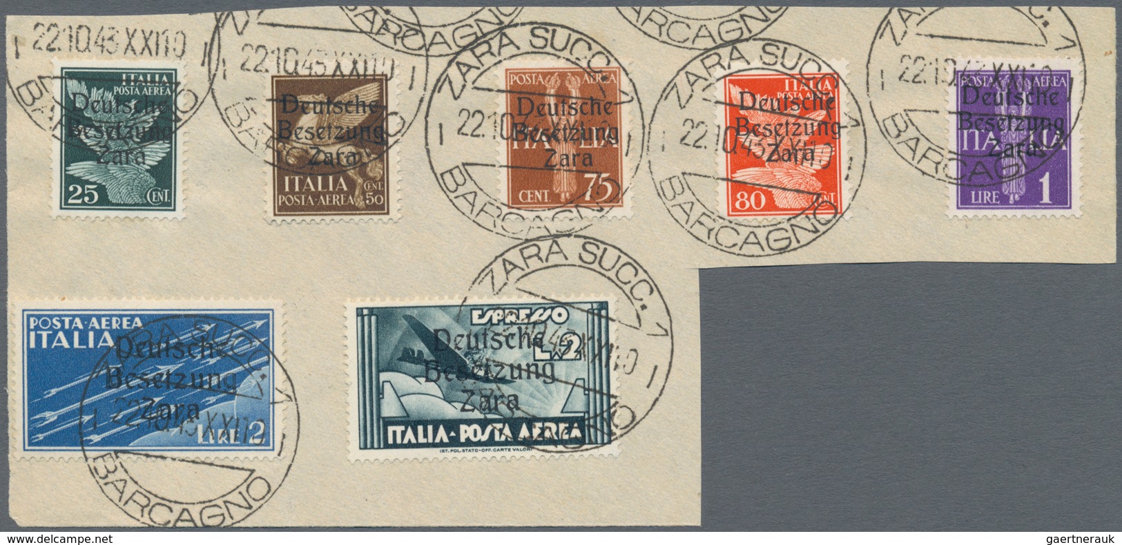 Dt. Besetzung II WK - Zara: 1943, 25 C Bis 1 Lire Flugpostmarken, Jeweils Mit Aufdruck Type I, 2 Lir - Occupation 1938-45