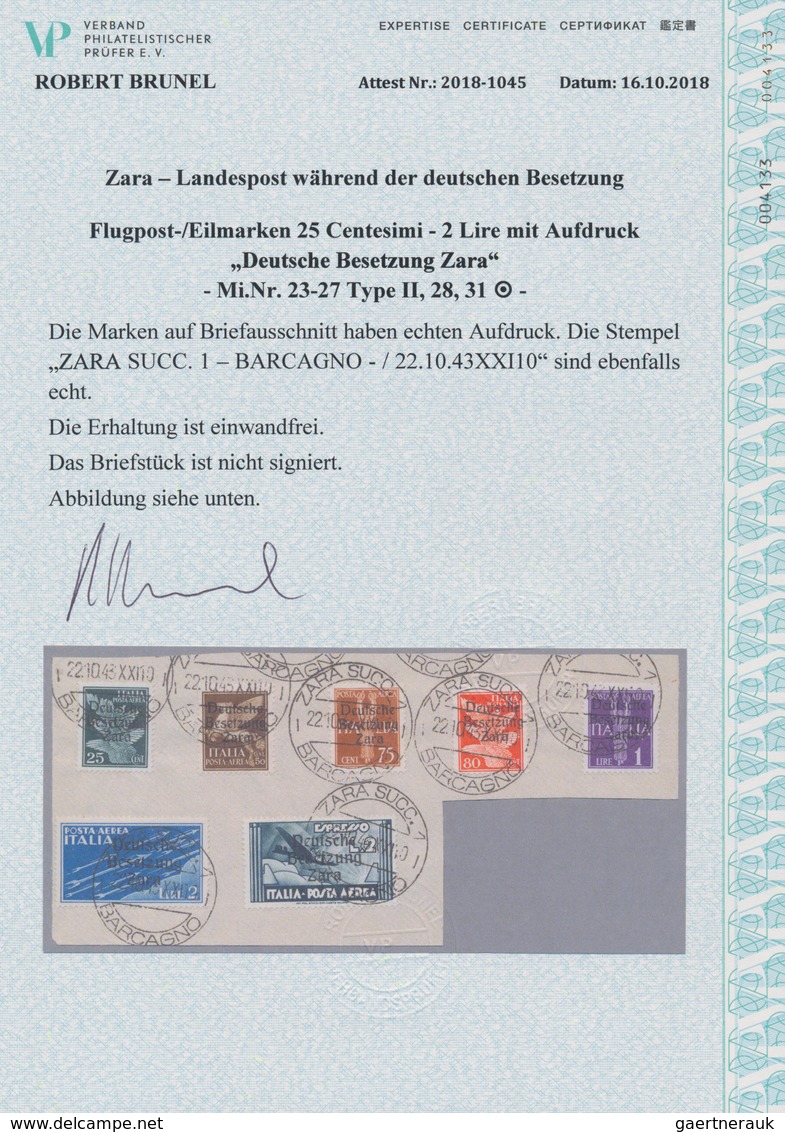 Dt. Besetzung II WK - Zara: 1943, 25 C Bis 1 Lire Flugpostmarken, Jeweils Mit Aufdruck Type I, 2 Lir - Occupation 1938-45