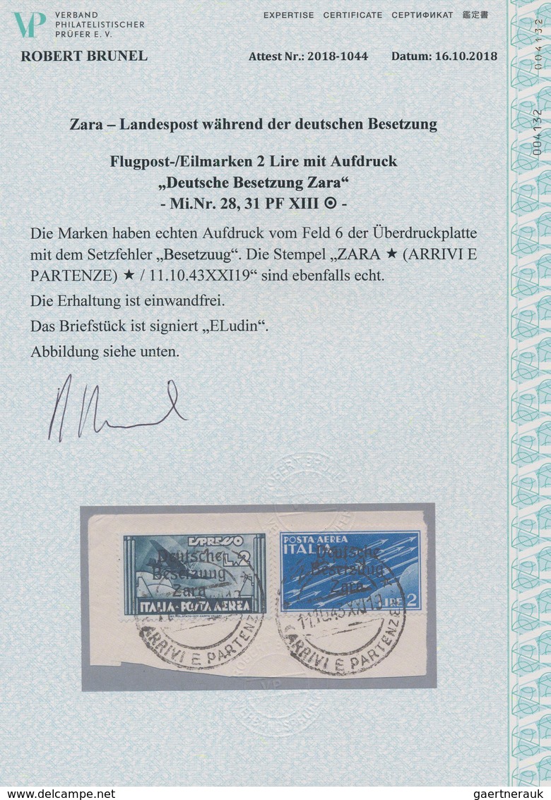 Dt. Besetzung II WK - Zara: 1943, 2 Lire Dunkelblau Flugpostmarke Und 2 Lire Flugpost-Eilmarke, Beid - Occupation 1938-45