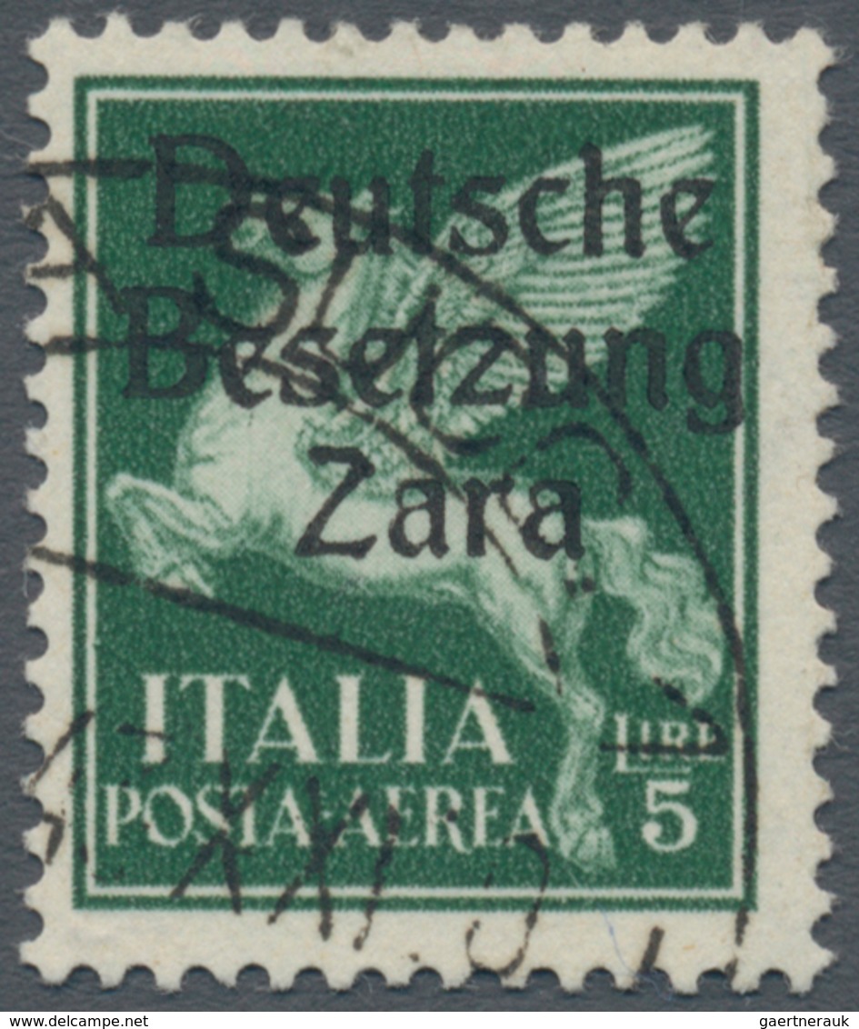 Dt. Besetzung II WK - Zara: 1943, 5 L Schwärzlichgrün Flugpostmarke, Aufdruck Type II, Gebraucht Mit - Occupation 1938-45