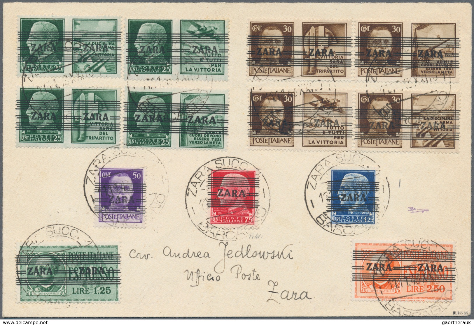 Dt. Besetzung II WK - Zara: 1943, 50 C, 75 C Und 1,25 Lire Freimarken Mit Bandaufdruck, Dabei Der We - Occupation 1938-45