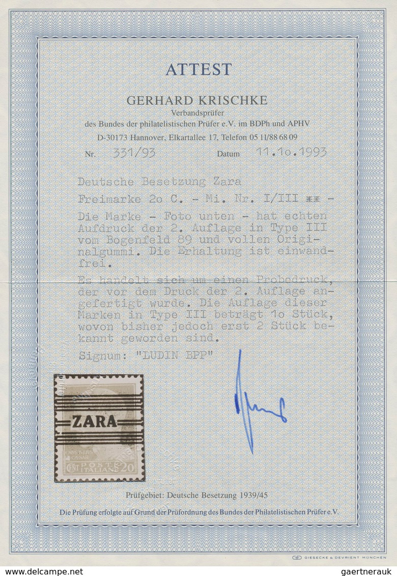 Dt. Besetzung II WK - Zara: 1943, 20 C Rot Freimarke, Mit Aufdruck Der 2.Auflage In Type III Von Bog - Besetzungen 1938-45