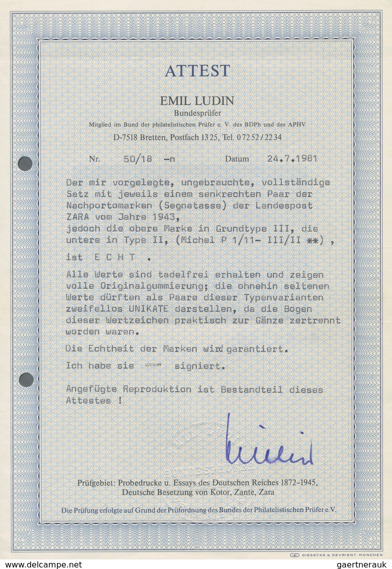 Dt. Besetzung II WK - Zara - Portomarken: 1943, 5 C Bis 5 Lire Portomarken, Dabei Der Wert Zu 2 Lire - Occupation 1938-45