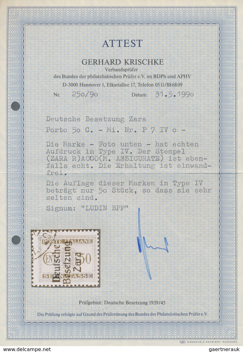 Dt. Besetzung II WK - Zara - Portomarken: 1943, 50 C Schwärzlichbläulichviolett, Aufdruck Type IV, E - Occupation 1938-45