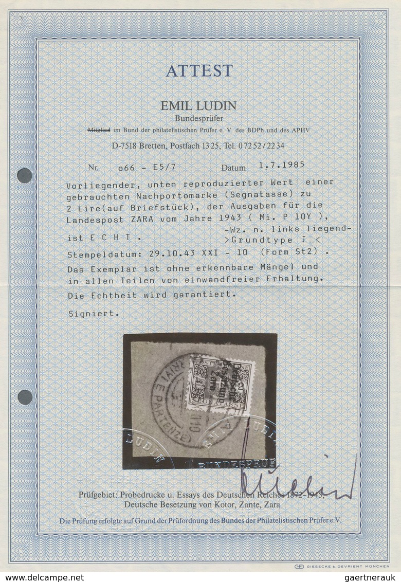 Dt. Besetzung II WK - Zara - Portomarken: 1943, 2 Lire Dunkelgrün, Wasserzeichen Y (linksliegend), A - Occupation 1938-45