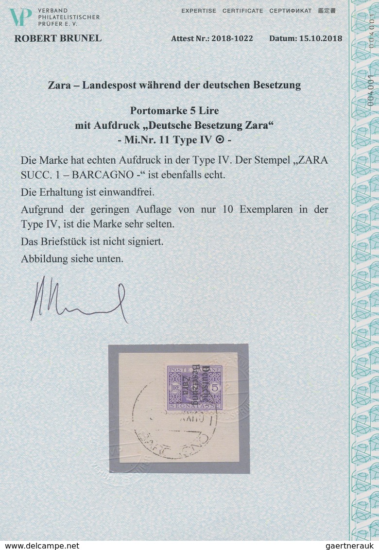 Dt. Besetzung II WK - Zara - Portomarken: 1943, 5 Lire Blauviolett, Aufdruck Type IV, Entwertet Mit - Besetzungen 1938-45