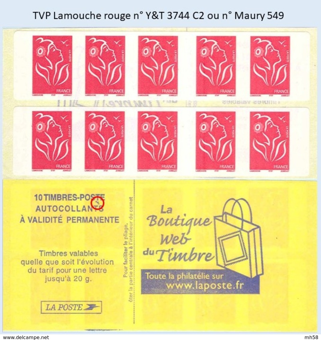 FRANCE - Carnet TVP Lamouche Rouge - YT 3744 C2 / Maury 549 - Autres & Non Classés