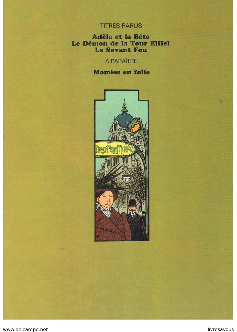 Les Aventures Extraordinaires D'Adèle Blanc-Sec Le Démon De La Tour Eiffel Par Tardi De 1976 De Chez Casterman - Adèle Blanc-Sec