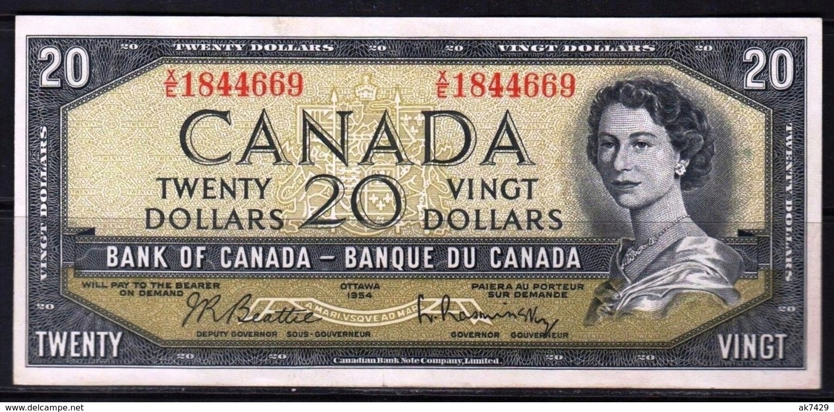 CANADA 20 DOLLARS 1954 P-80b EF+ BEATTIE RASMINSKY PREFIX X/E 1844669 - Canada