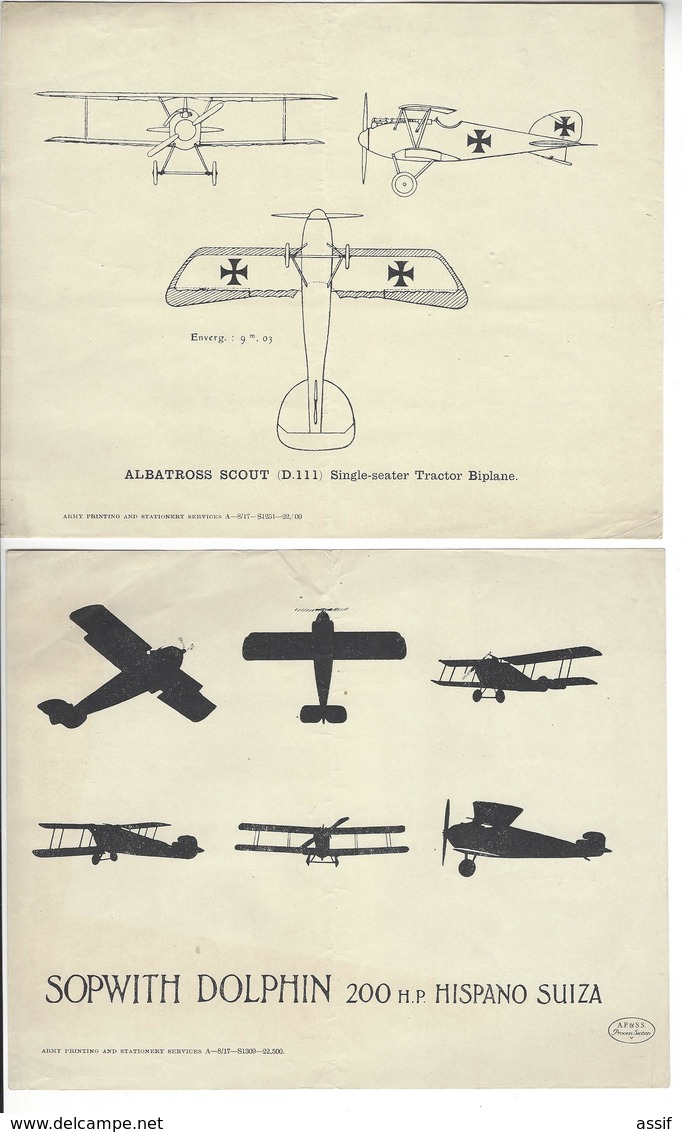 6 Documents ENGLISH ARMY AVIATION ALBATROSS SCOUT SOPWITH DOLPHIN FRENCH BREGUET GOTHA SIEMENS SCHUCKERT HANDLEY PAGE - Aviación