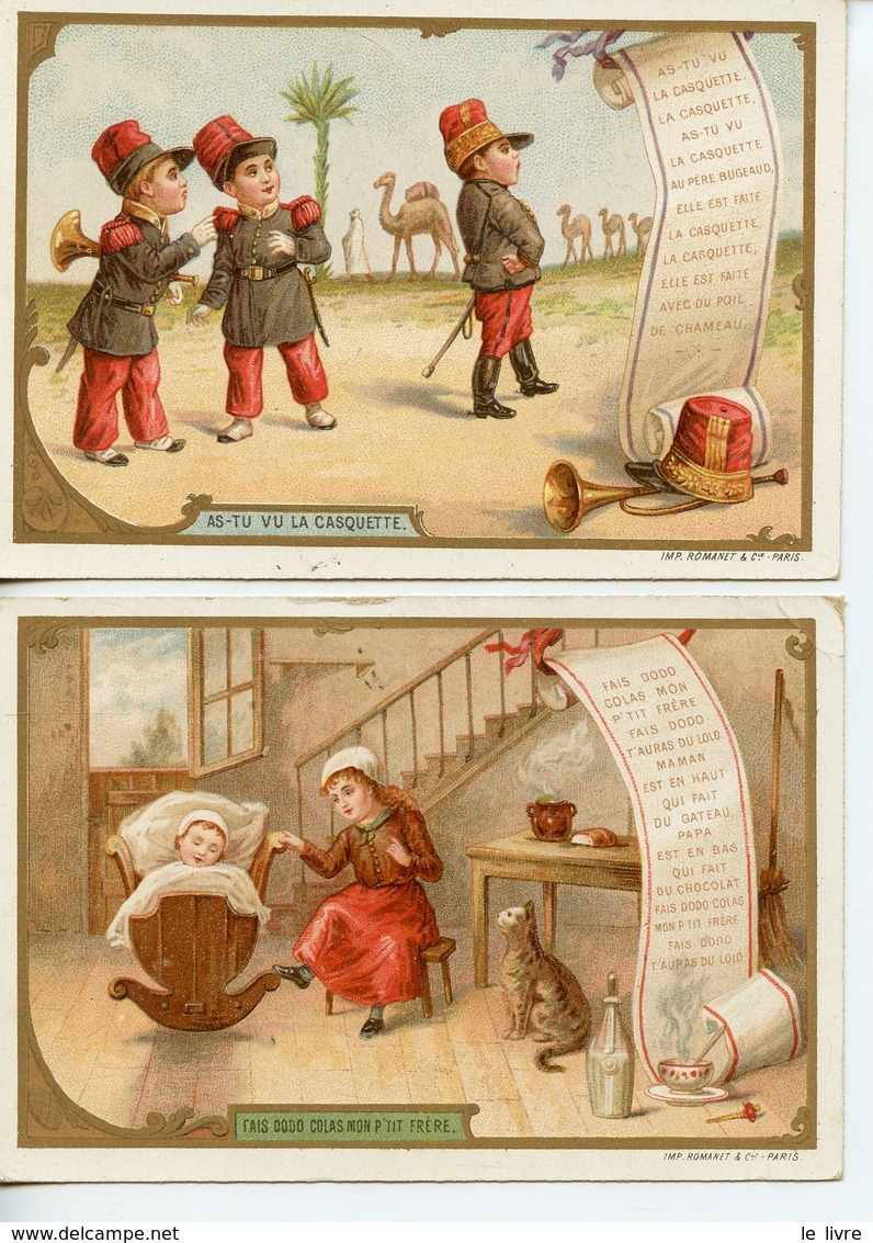 149LOT 2 CALENDRIERS 1896 FORMAT CPA CHANSONS LA CASQUETTE ET COLAS CHICOREE VOLCKER-COUMES A BAYON (MEURTHE ET MOSELLE) - Reclame