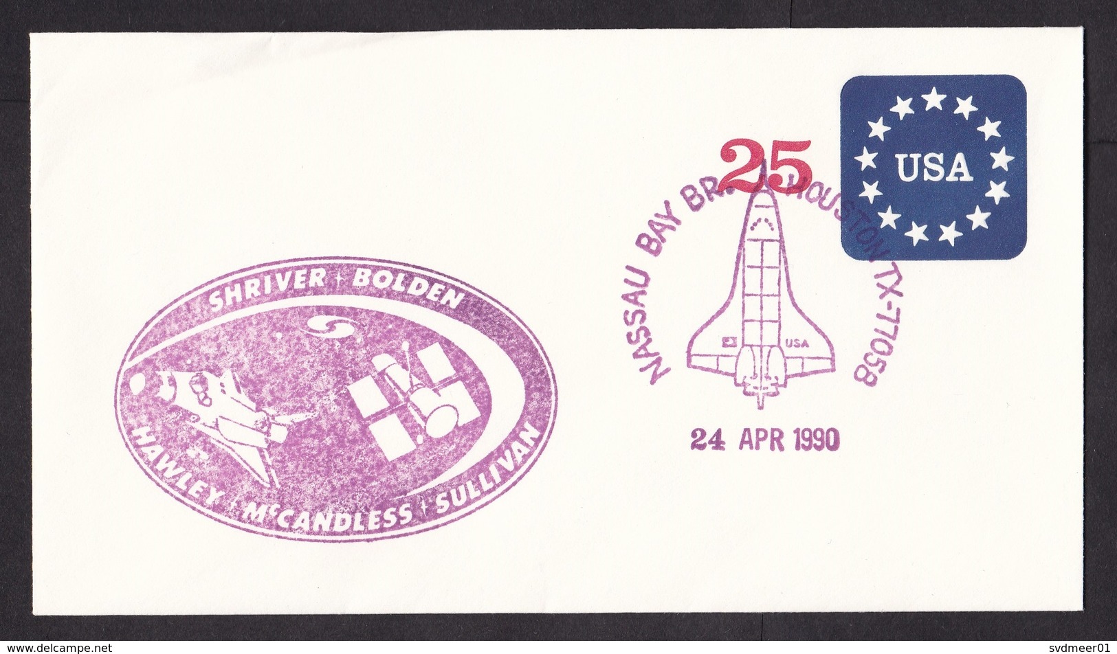 USA: Stationery Cover, 1990, Special Cancel Space Shuttle, NASA, Nassau Bay Houston (traces Of Use) - Brieven En Documenten